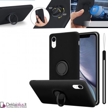 Vennus švelnaus silikono dėklas su žiedu - juodas (Apple Iphone Xr)